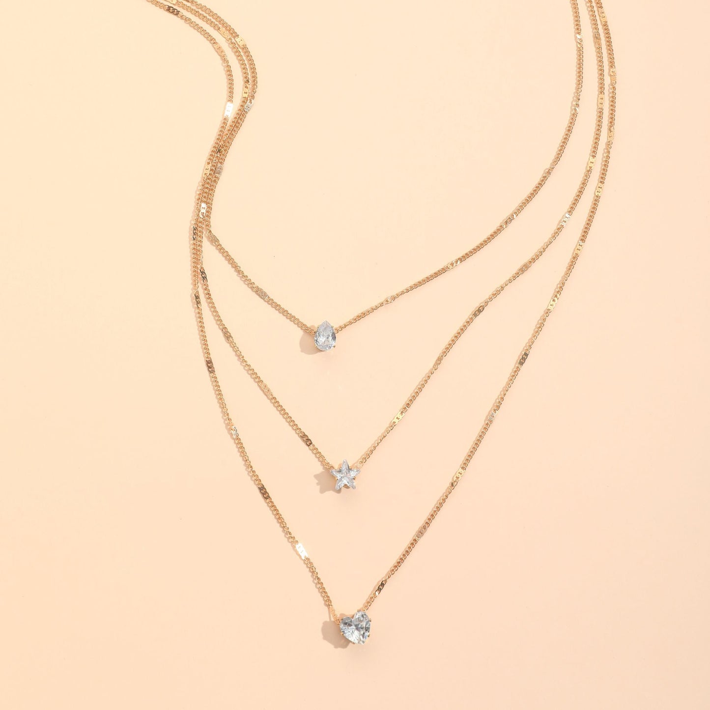 Zircon Necklace Multi-layer Five-pointed Star Love Water Drop Pendant